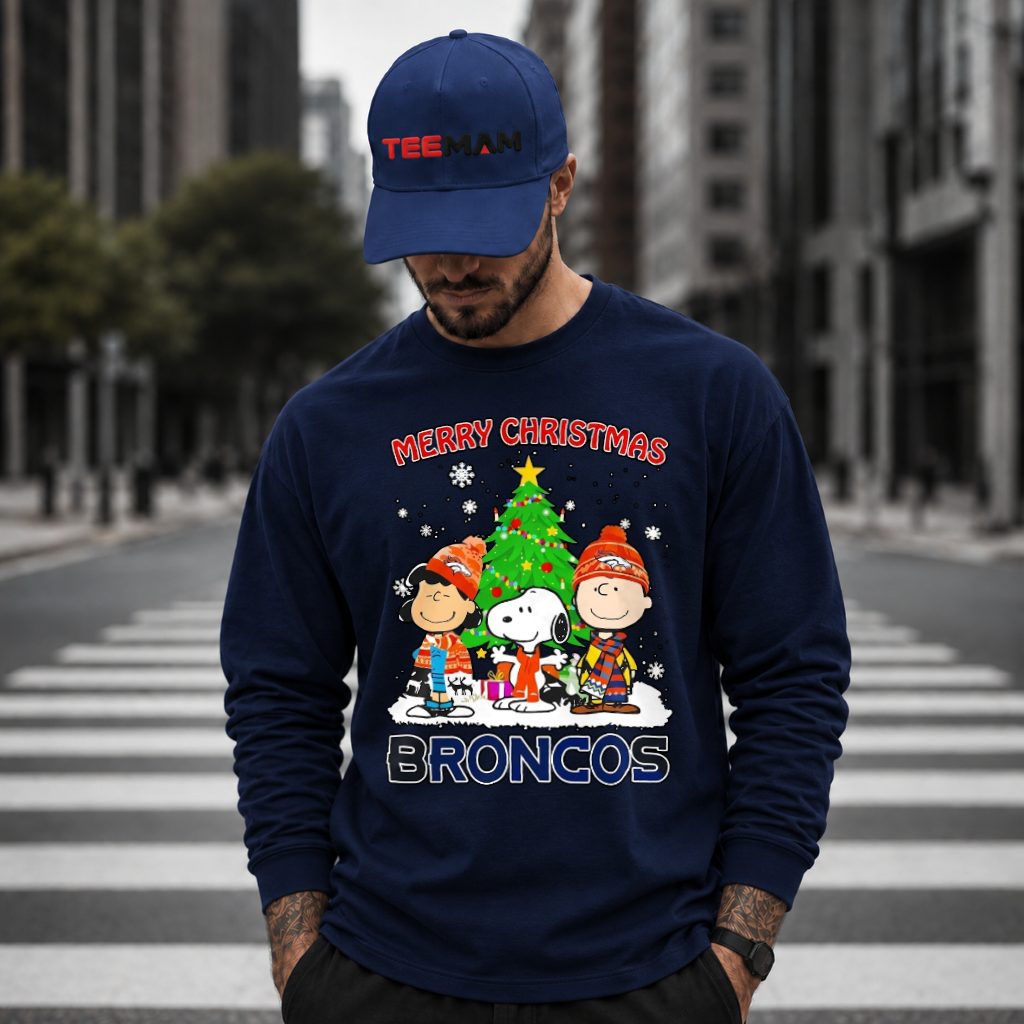 Denver Broncos Peanuts Christmas Tree Snow Long Sleeve Denver Broncos Peanuts Christmas Tree Snow Long Sleeve