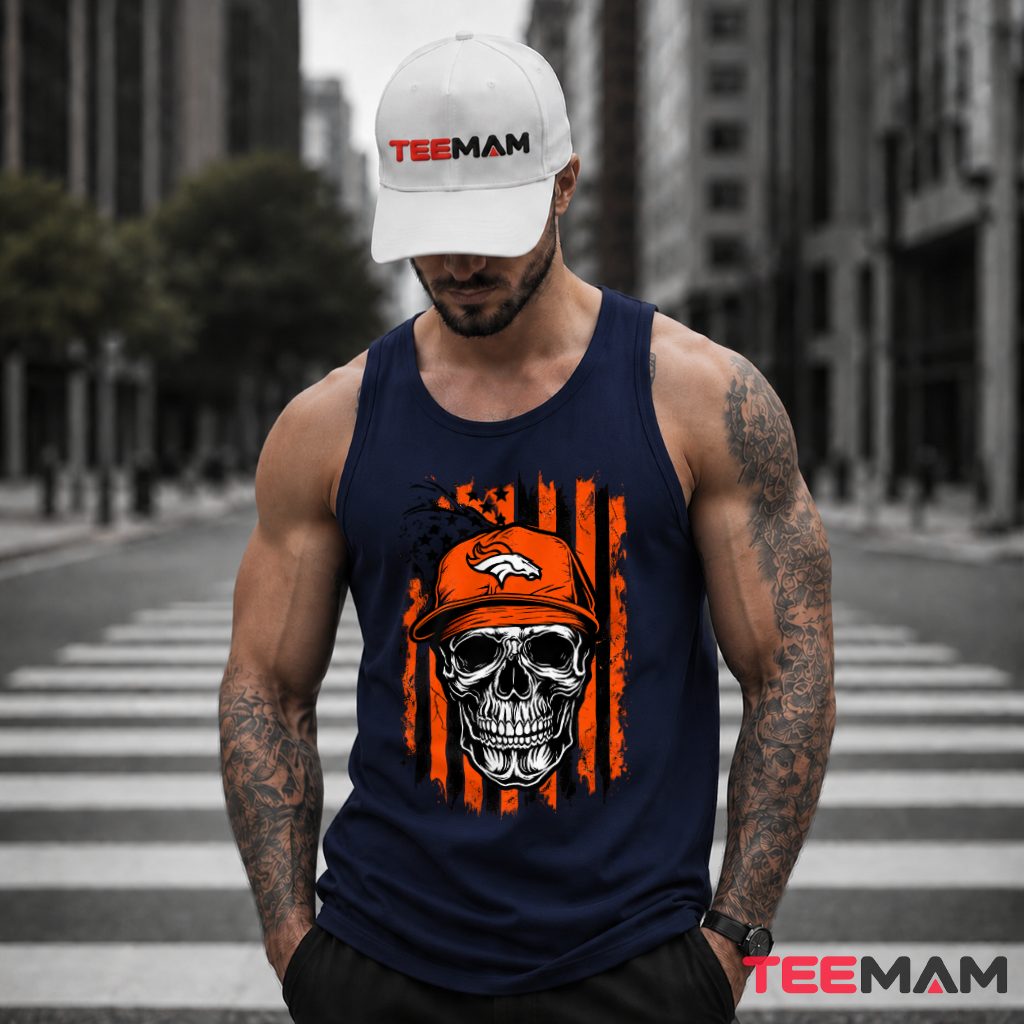 Denver Broncos Skull Cap American Flag Tank Top Denver Broncos Skull Cap American Flag Tank Top