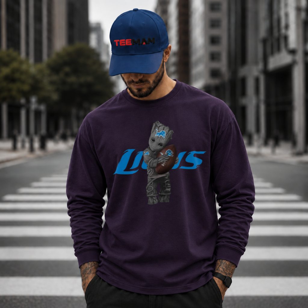 Detroit Lions Baby Groot Football Long Sleeve Detroit Lions Baby Groot Football Long Sleeve