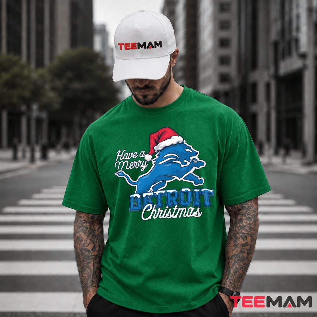 Detroit Lions Merry Christmas Logo T-Shirt