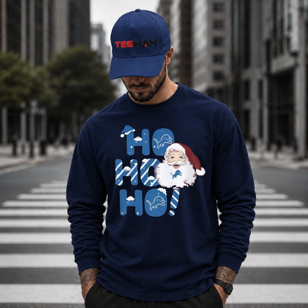 Detroit Lions Santa Ho Ho Ho Long Sleeve Detroit Lions Santa Ho Ho Ho Long Sleeve