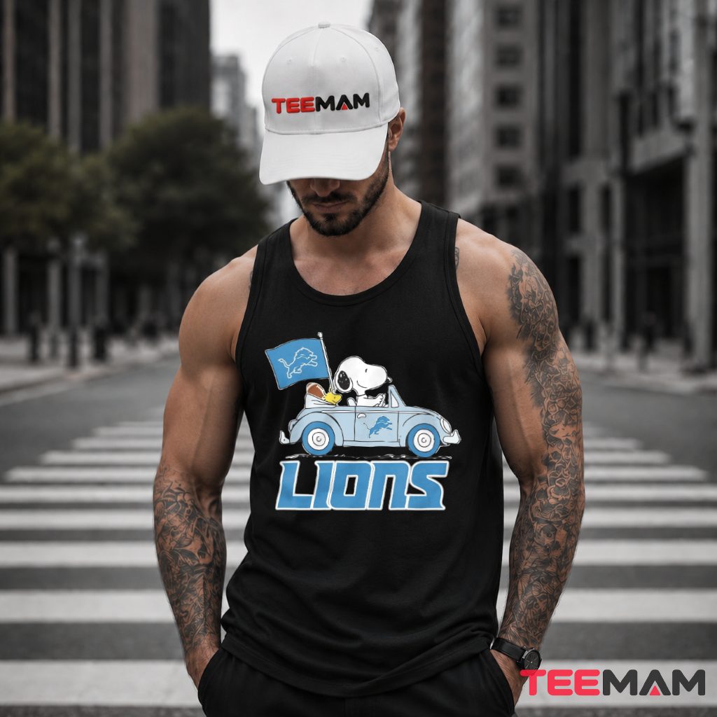 Detroit Lions Snoopy Car Flag Tank Top Detroit Lions Snoopy Car Flag Tank Top
