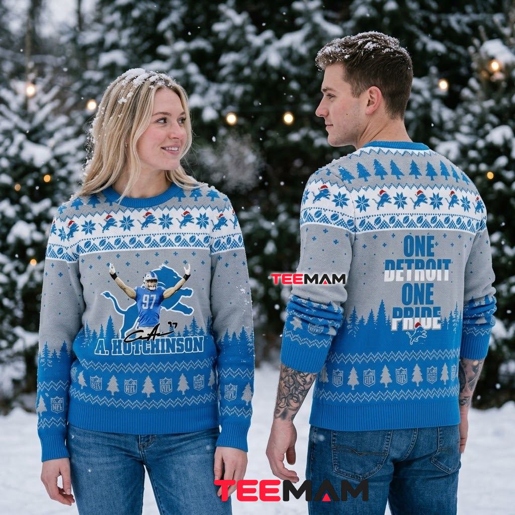 Detroit Lions Ugly Christmas Sweater Aidan Hutchinson One Detroit One Pride Back Detroit Lions Ugly Christmas Sweater Aidan Hutchinson One Detroit One Pride Back