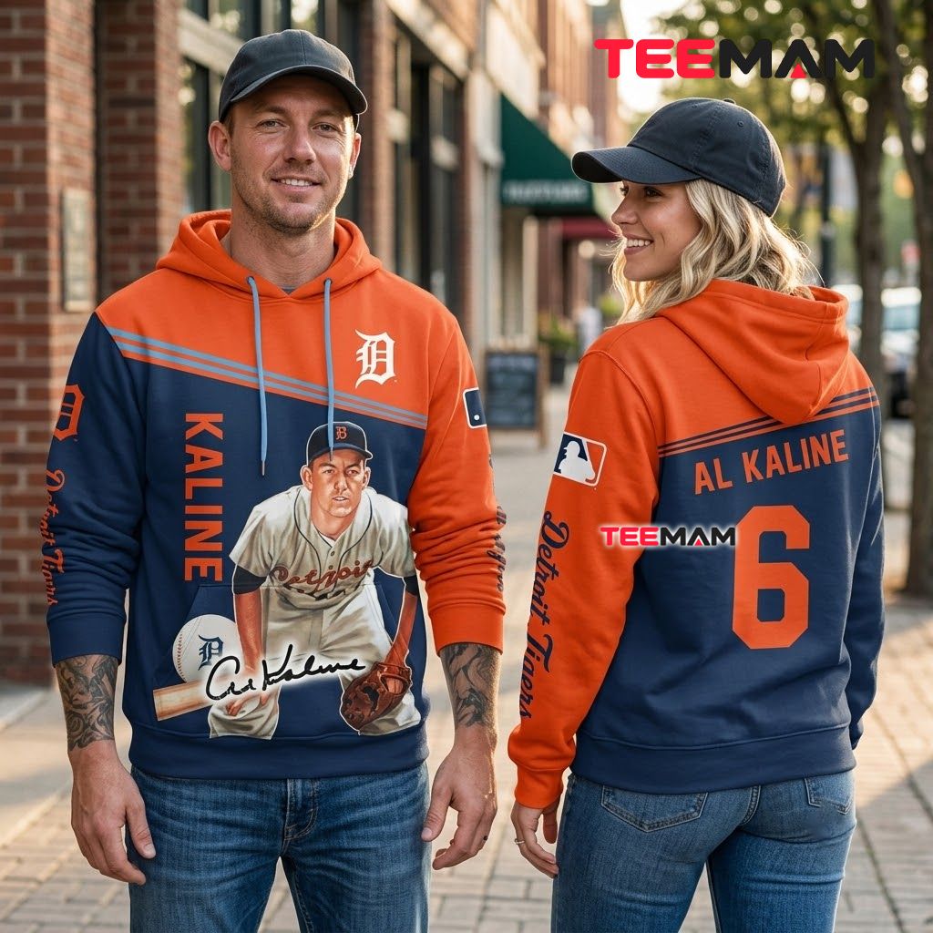 Detroit Tigers 3D Hoodie Al Kaline 6 Player Portrait Signature Back Detroit Tigers 3D Hoodie Al Kaline 6 Player Portrait Signature Back