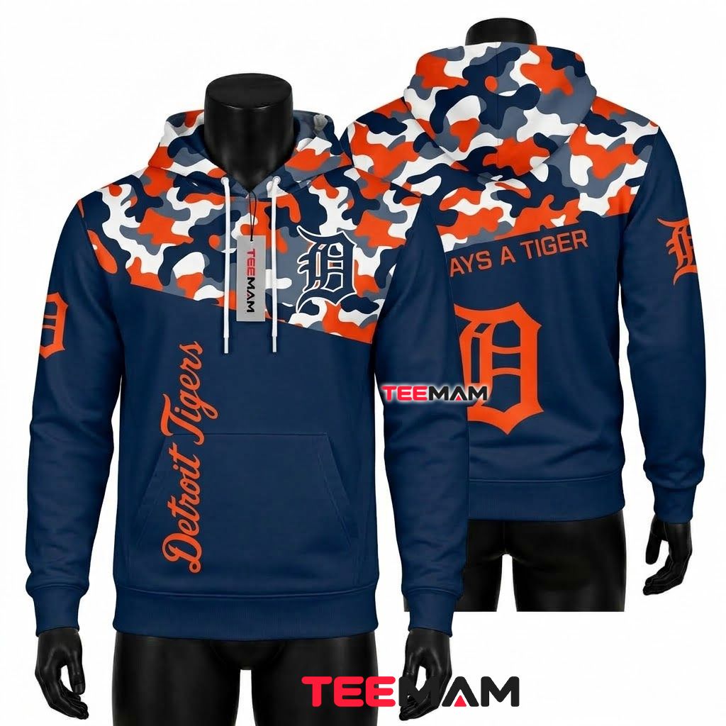 Detroit Tigers 3D Hoodie Always A Tiger Pinstripe White Detroit Tigers 3D Hoodie Always A Tiger Pinstripe White