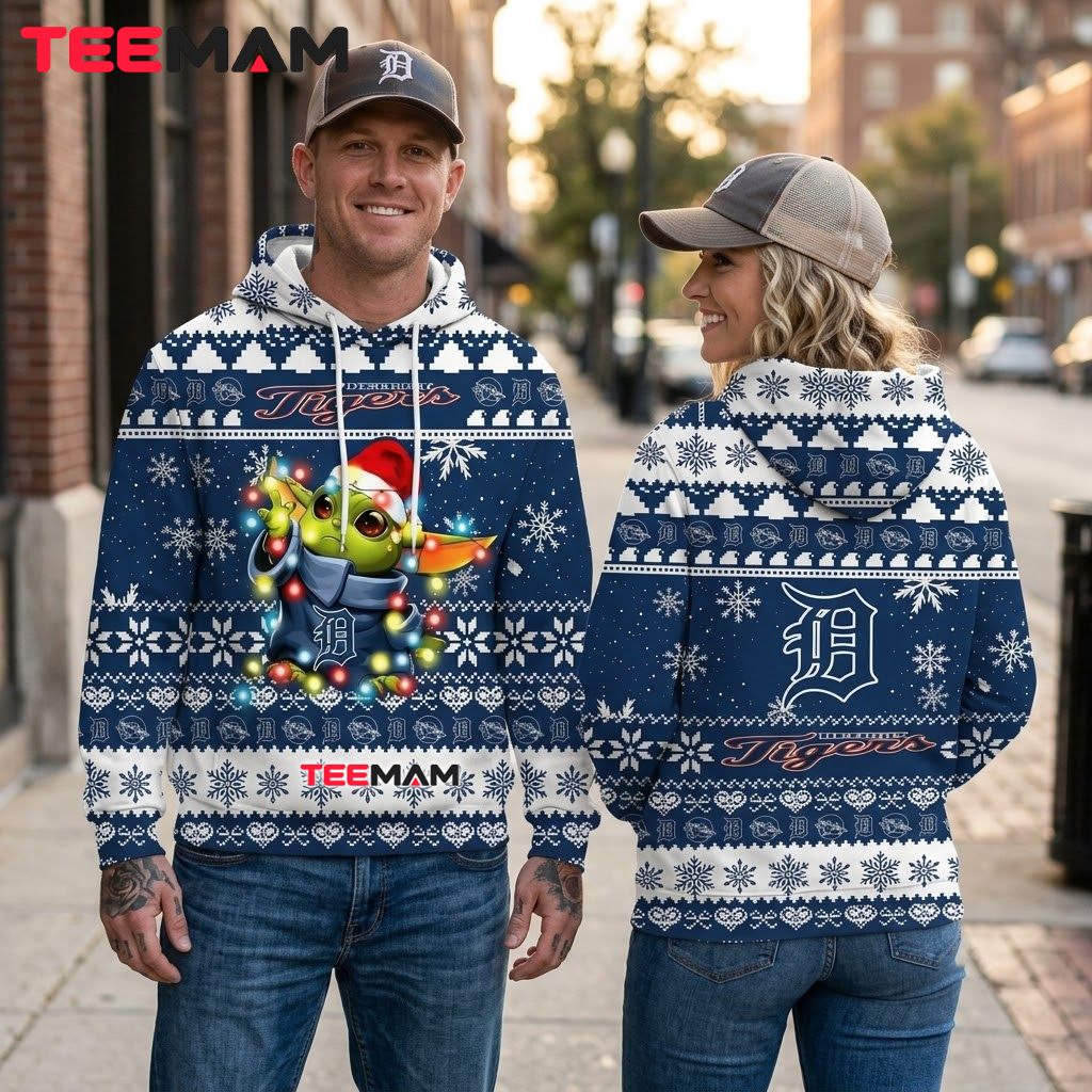 Detroit Tigers 3D Hoodie Baby Yoda Christmas Lights Back Detroit Tigers 3D Hoodie Baby Yoda Christmas Lights Back