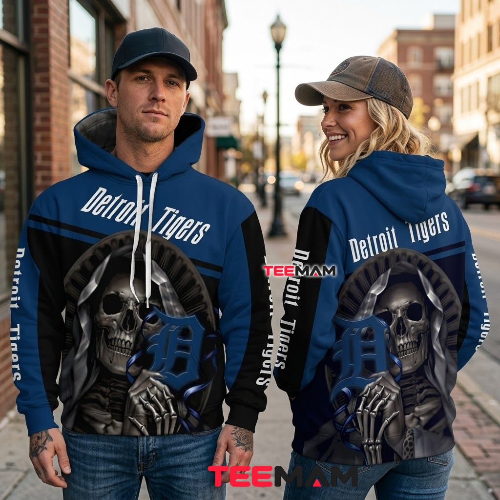 Detroit Tigers 3D Hoodie Grim Reaper Skull Navy Back Detroit Tigers 3D Hoodie Grim Reaper Skull Navy Back