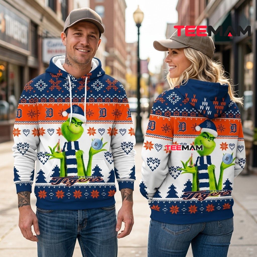 Detroit Tigers 3D Hoodie Grinch Christmas Ornament Navy Orange Back Detroit Tigers 3D Hoodie Grinch Christmas Ornament Navy Orange Back