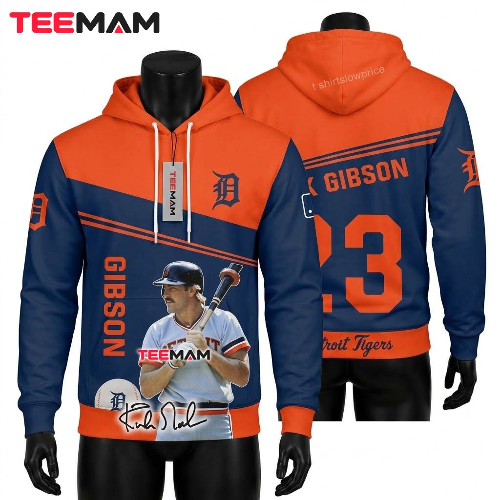 Detroit Tigers 3D Hoodie Kirk Gibson 23 Player Portrait Signature Front