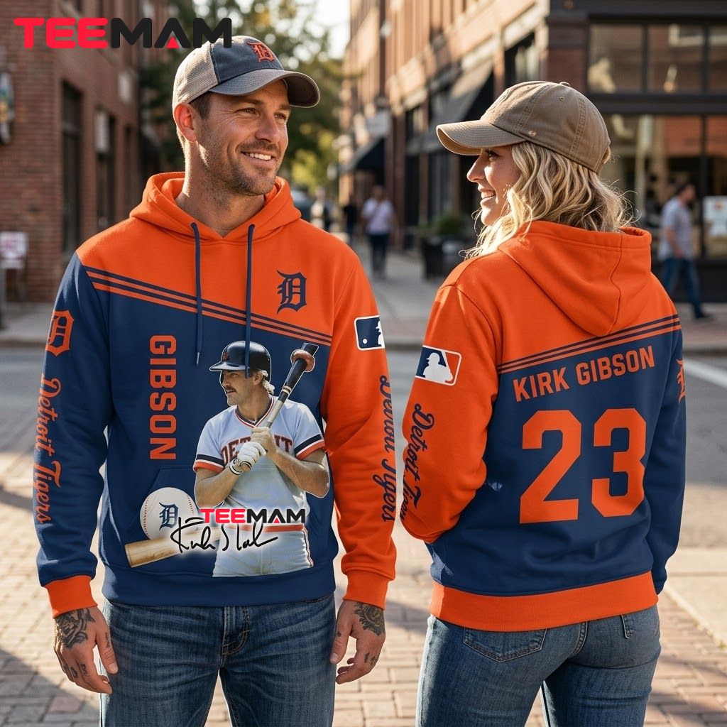 Detroit Tigers 3D Hoodie Kirk Gibson 23 Player Portrait Signature Back Detroit Tigers 3D Hoodie Kirk Gibson 23 Player Portrait Signature Back