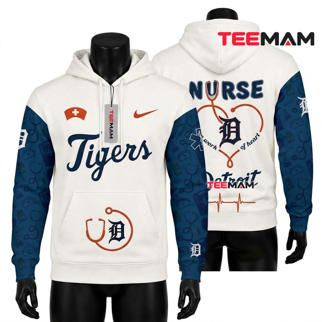 Detroit Tigers 3D Hoodie Nurse Heart Stethoscope White Front