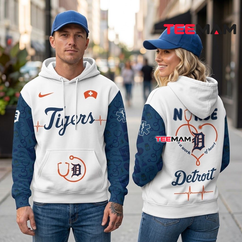 Detroit Tigers 3D Hoodie Nurse Heart Stethoscope White Back Detroit Tigers 3D Hoodie Nurse Heart Stethoscope White Back