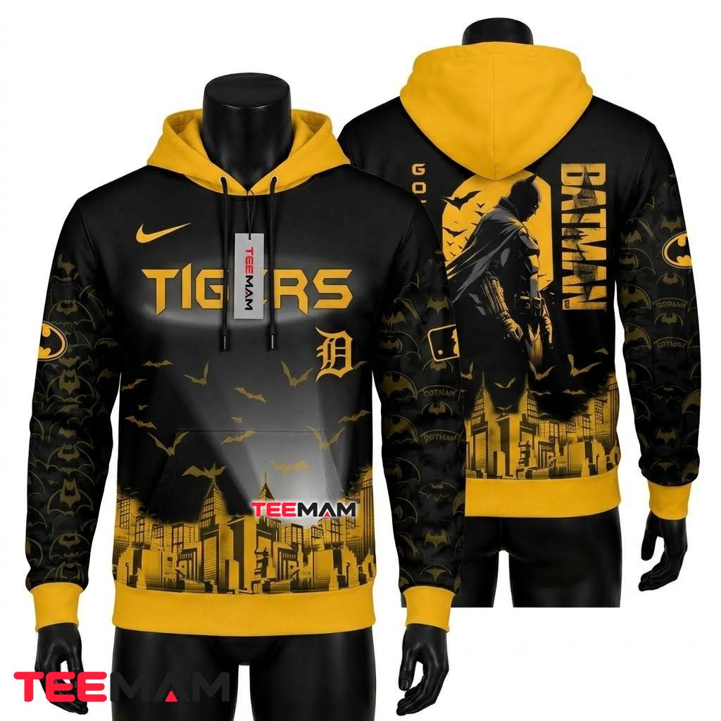 Detroit Tigers All Over Print 3D Hoodie Batman Gotham City Black Yellow Front