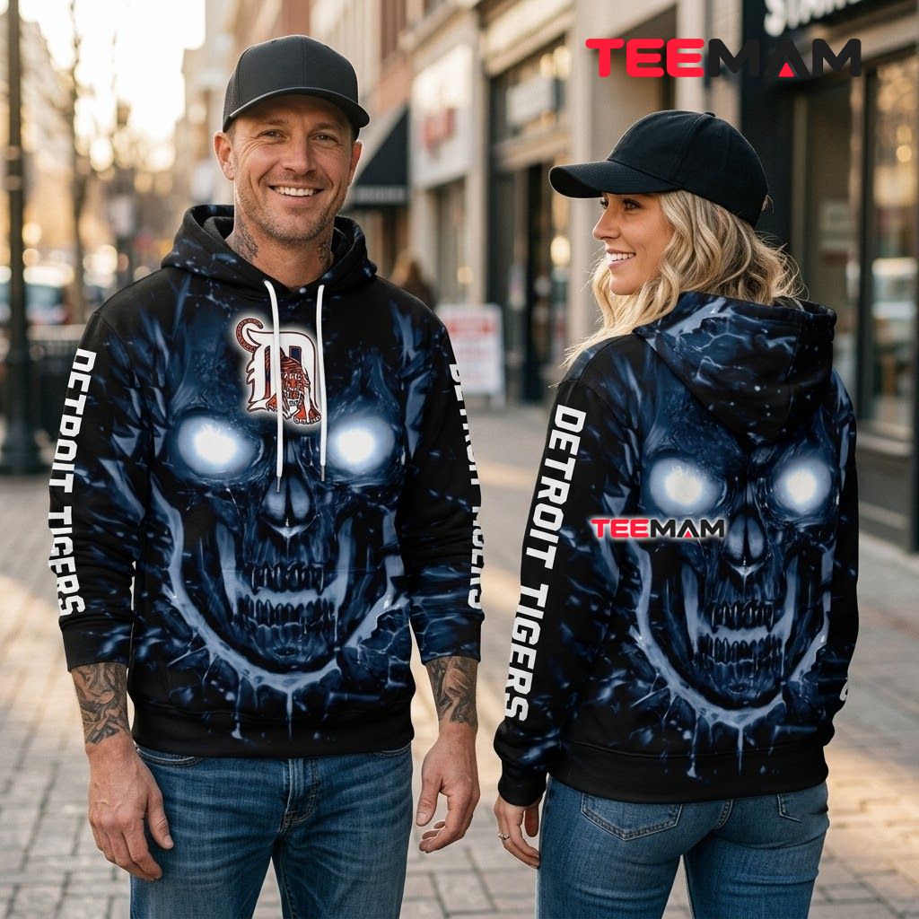 Detroit Tigers All Over Print 3D Hoodie Ice Skull Glowing Eyes Back Detroit Tigers All Over Print 3D Hoodie Ice Skull Glowing Eyes Back