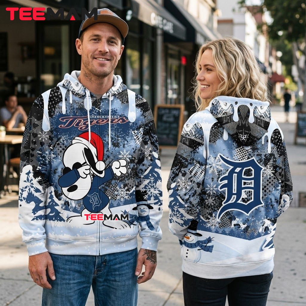 Detroit Tigers All Over Print 3D Hoodie Snoopy Dabbing Christmas Snowflake Back Detroit Tigers All Over Print 3D Hoodie Snoopy Dabbing Christmas Snowflake Back