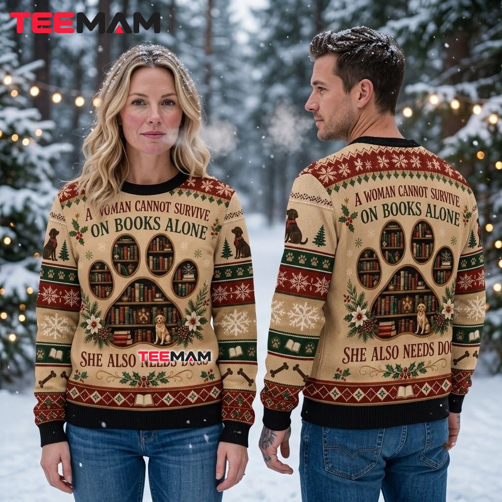 Dog Ugly Christmas Sweater Woman Cannot Survive Books Alone Back Dog Ugly Christmas Sweater Woman Cannot Survive Books Alone Back