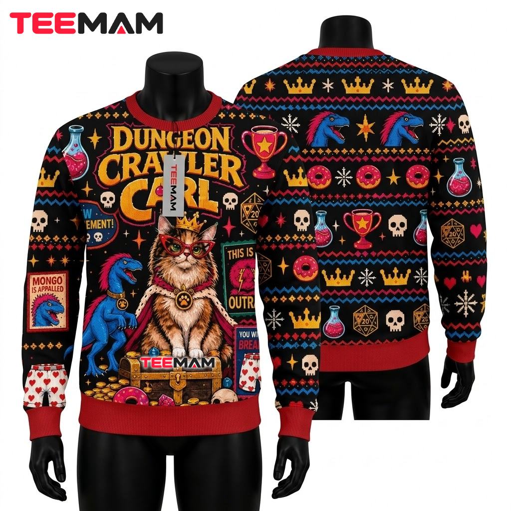 Dungeon Crawler Carl Ugly Christmas Sweater New Achievement Icons Front