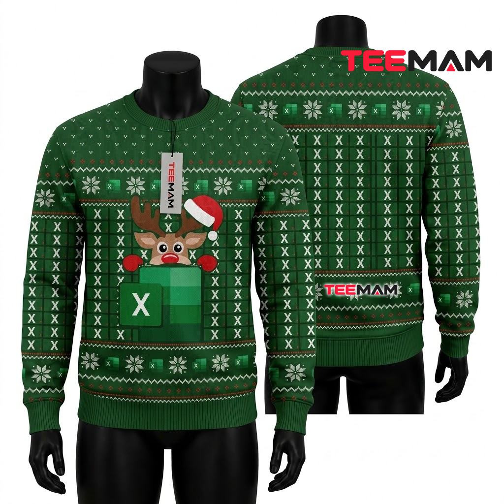 Excel Reindeer Ugly Christmas Sweater REF Error Pattern Front