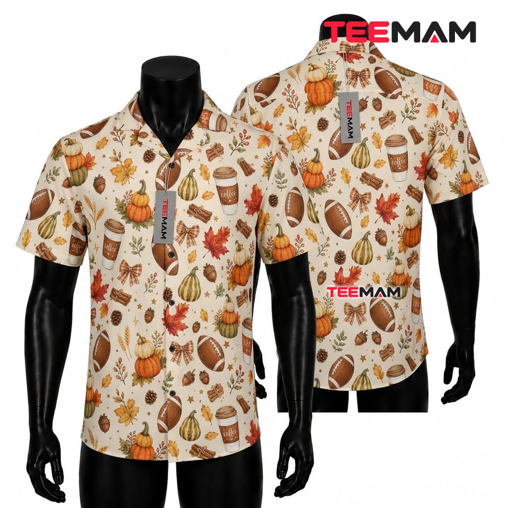 Fall Football Thanksgiving Hawaiian Shirt Pumpkin Coffee Front