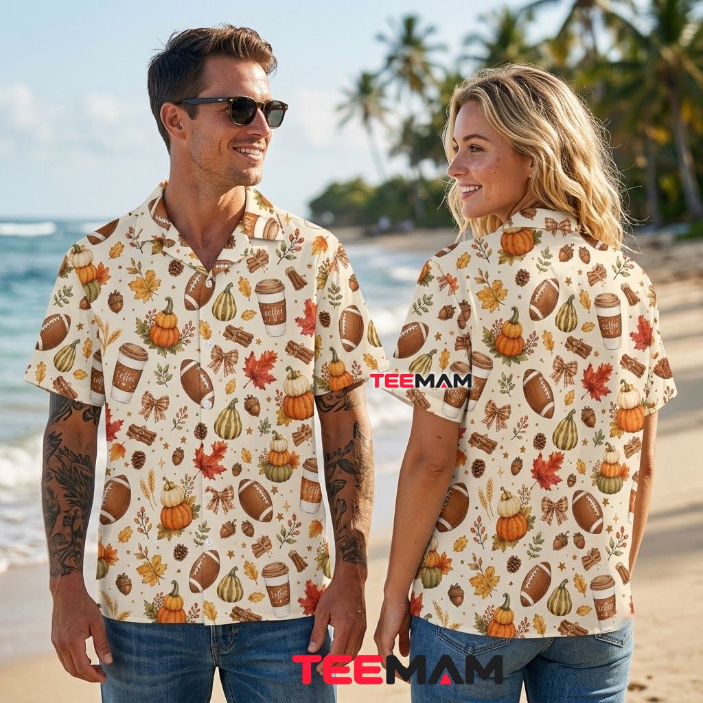 Fall Football Thanksgiving Hawaiian Shirt Pumpkin Coffee Back Fall Football Thanksgiving Hawaiian Shirt Pumpkin Coffee Back