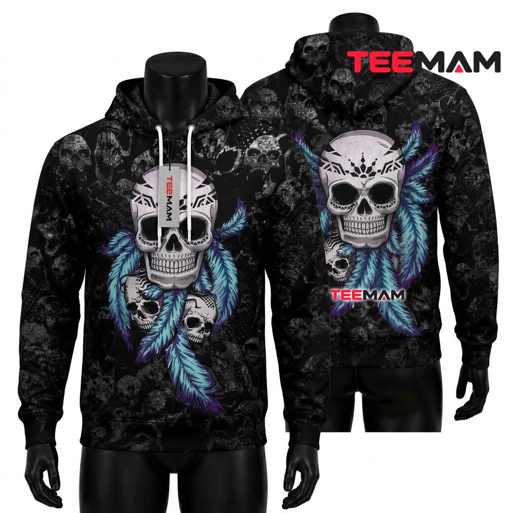 Feather Skull Halloween 3D Hoodie Front
