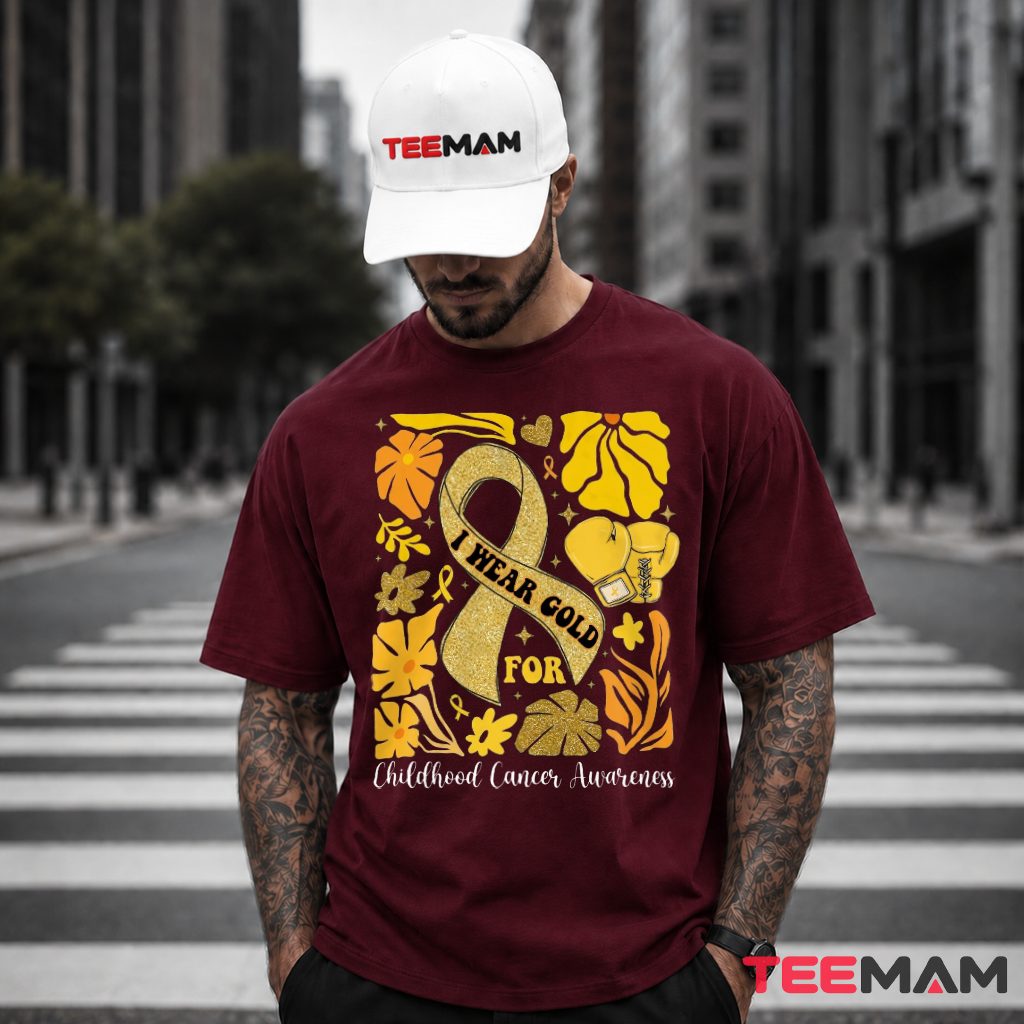 Floral Gold Ribbon I Wear Gold For T-Shirt