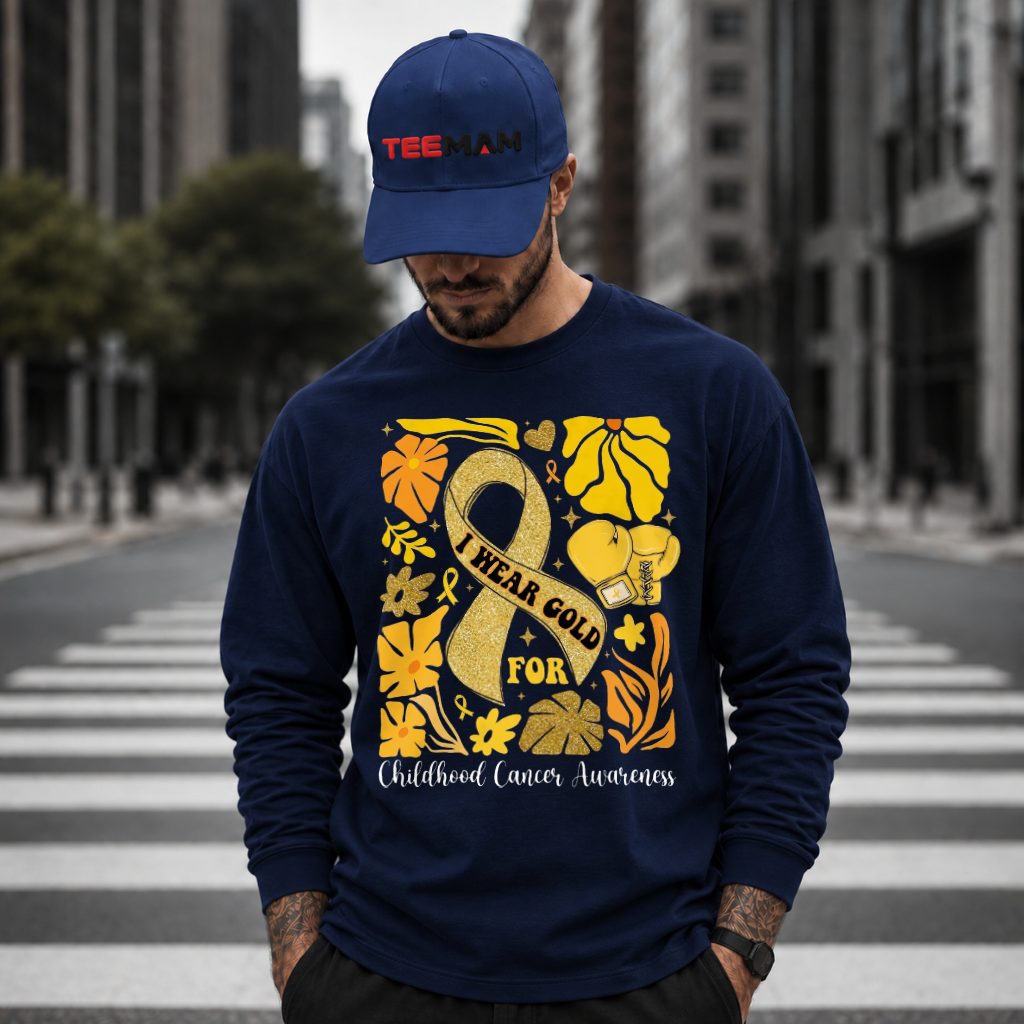 Floral Gold Ribbon I Wear Gold For Long Sleeve Floral Gold Ribbon I Wear Gold For Long Sleeve