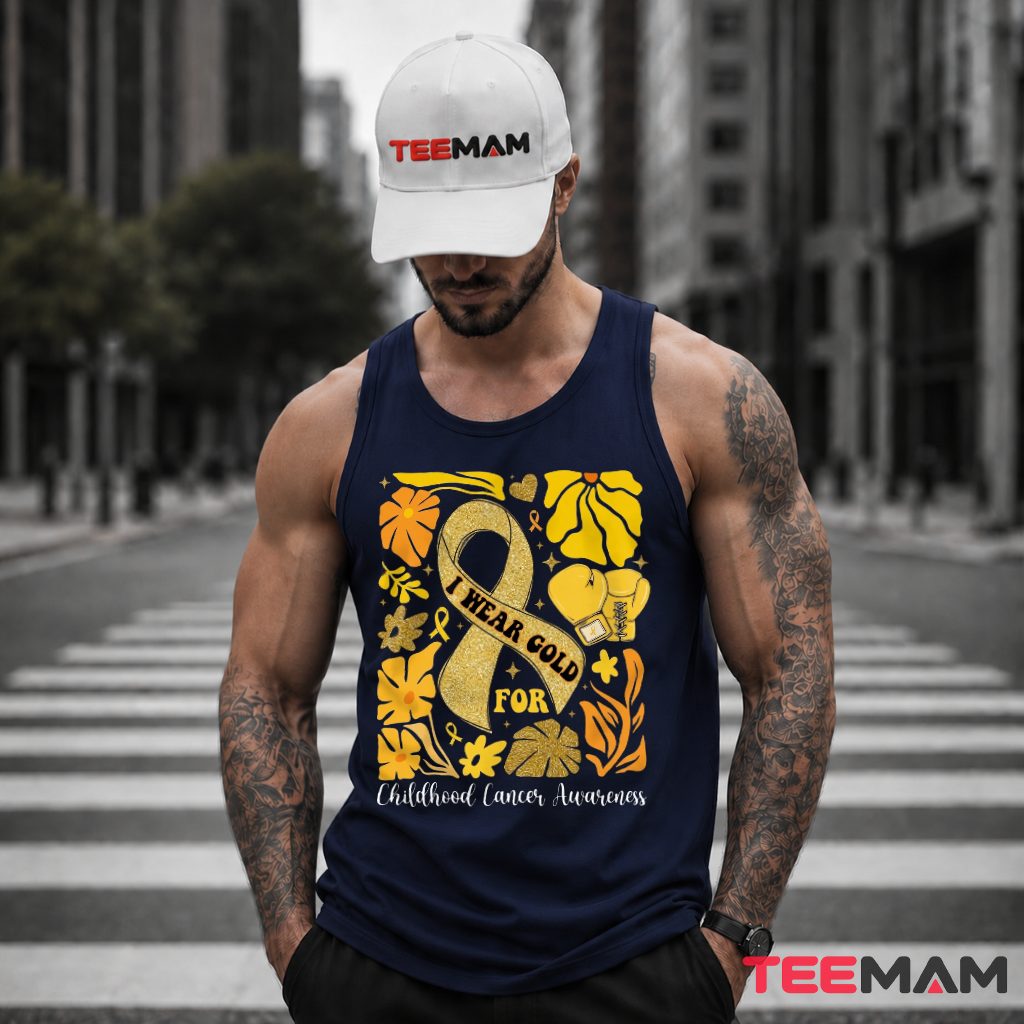 Floral Gold Ribbon I Wear Gold For Tank Top Floral Gold Ribbon I Wear Gold For Tank Top