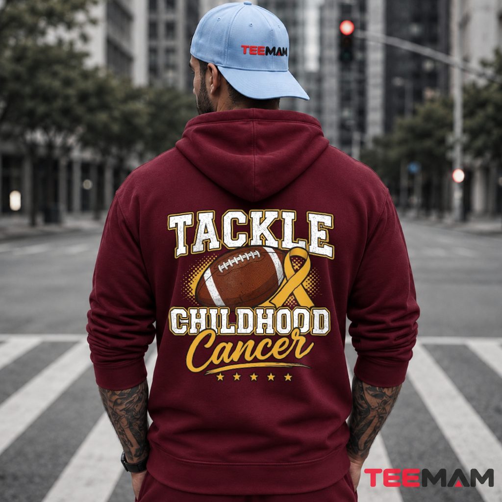 Football Gold Ribbon Tackle Childhood Cancer Hoodie Football Gold Ribbon Tackle Childhood Cancer Hoodie