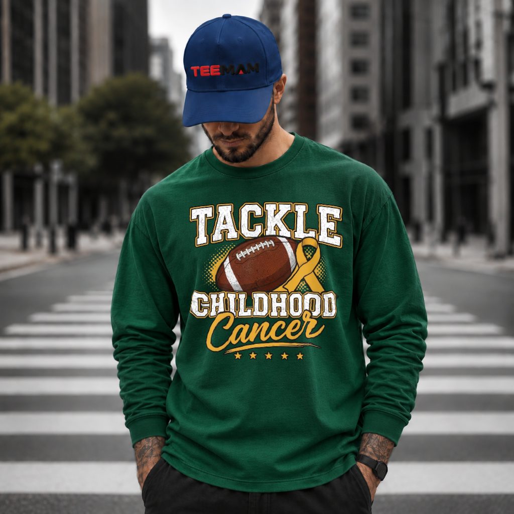 Football Gold Ribbon Tackle Childhood Cancer Long Sleeve Football Gold Ribbon Tackle Childhood Cancer Long Sleeve
