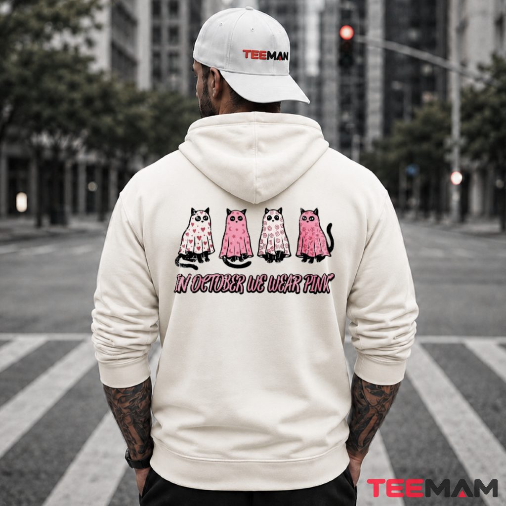 Four Cats Pink Ghost Costume Breast Cancer Awareness Hoodie Four Cats Pink Ghost Costume Breast Cancer Awareness Hoodie