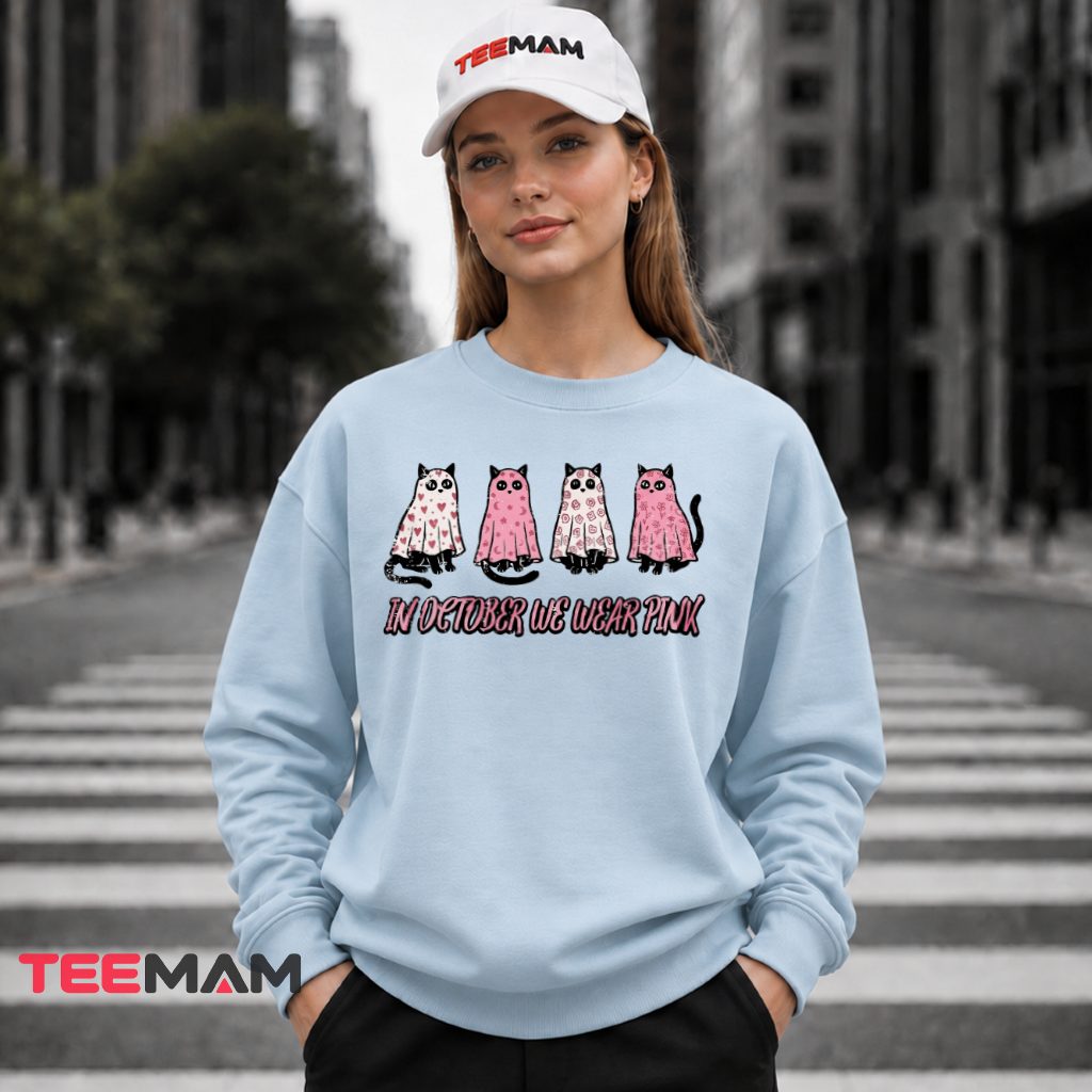 Four Cats Pink Ghost Costume Breast Cancer Awareness Long Sleeve Four Cats Pink Ghost Costume Breast Cancer Awareness Long Sleeve