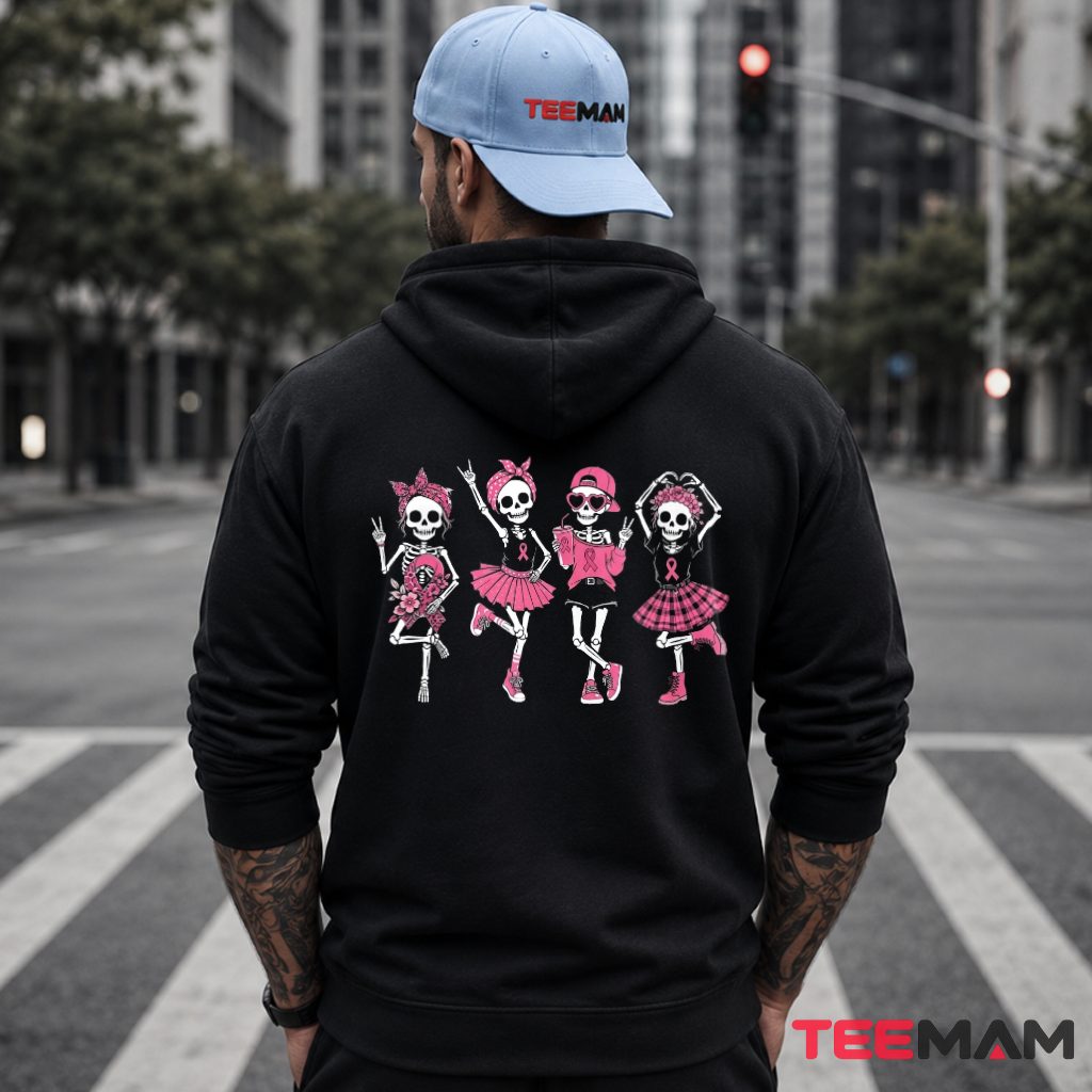 Four Dancing Skeletons Pink Ribbon Awareness Hoodie Four Dancing Skeletons Pink Ribbon Awareness Hoodie