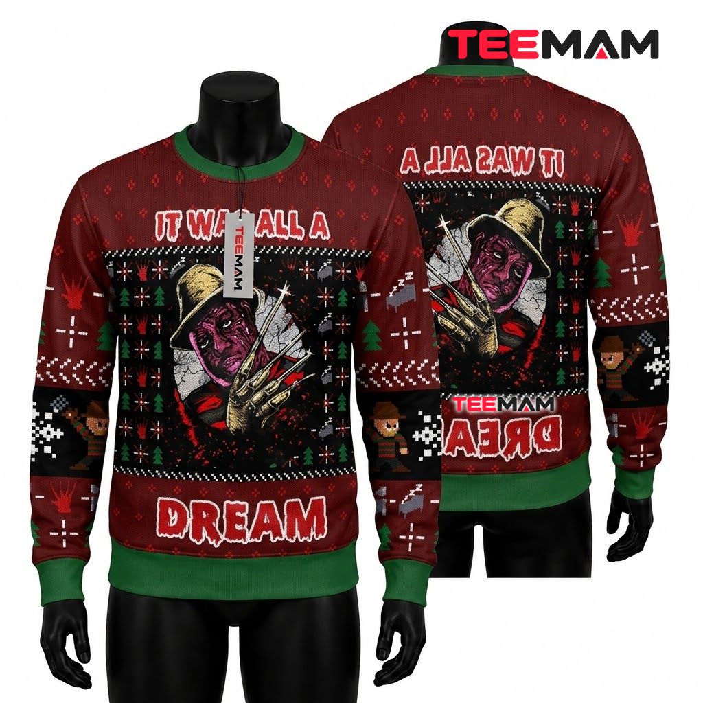 Freddy Krueger Ugly Halloween Sweater It Was Dream Front