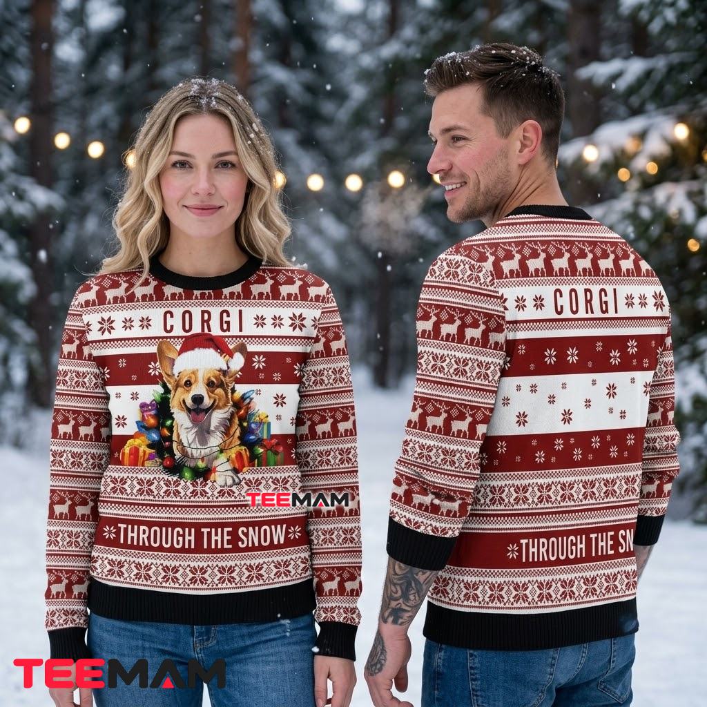 Funny Corgi Ugly Christmas Sweater Santa Hat Lights Back Funny Corgi Ugly Christmas Sweater Santa Hat Lights Back