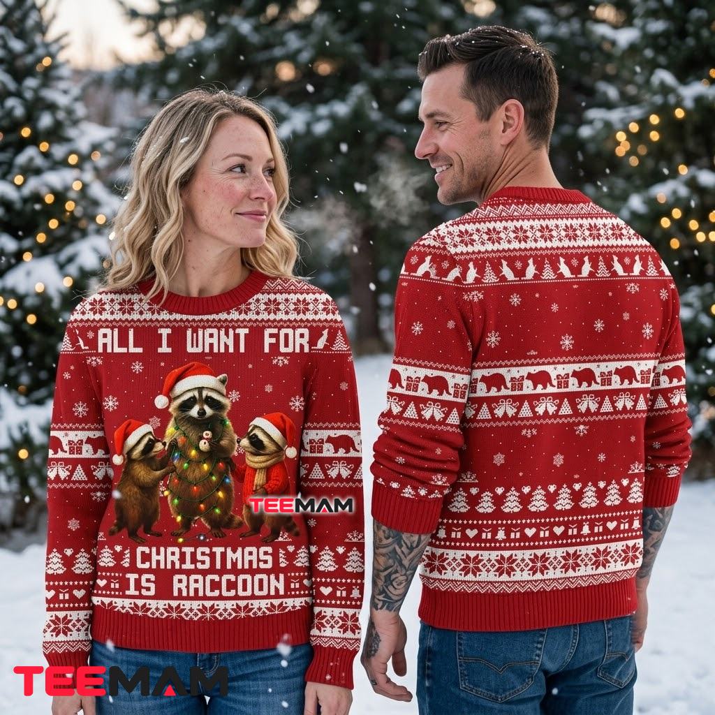 Funny Raccoon Ugly Christmas Sweater Christmas Wish Raccoon Back Funny Raccoon Ugly Christmas Sweater Christmas Wish Raccoon Back
