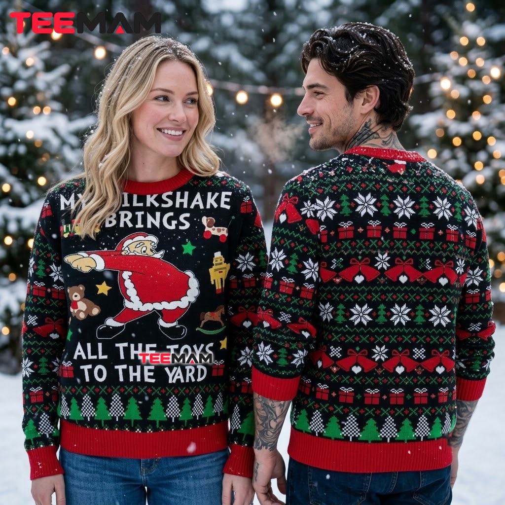 Funny Santa Ugly Christmas Sweater Milkshake Brings Toys Back Funny Santa Ugly Christmas Sweater Milkshake Brings Toys Back