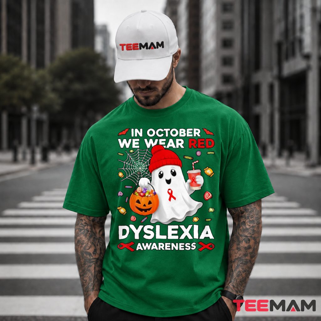 Ghost Beanie Pumpkin Dyslexia Awareness T-Shirt