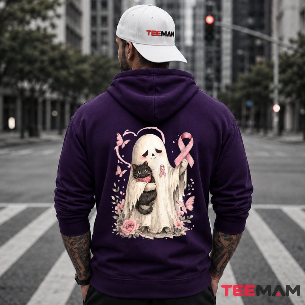 Ghost With Black Cat Breast Cancer Awareness Pink Hoodie Ghost With Black Cat Breast Cancer Awareness Pink Hoodie