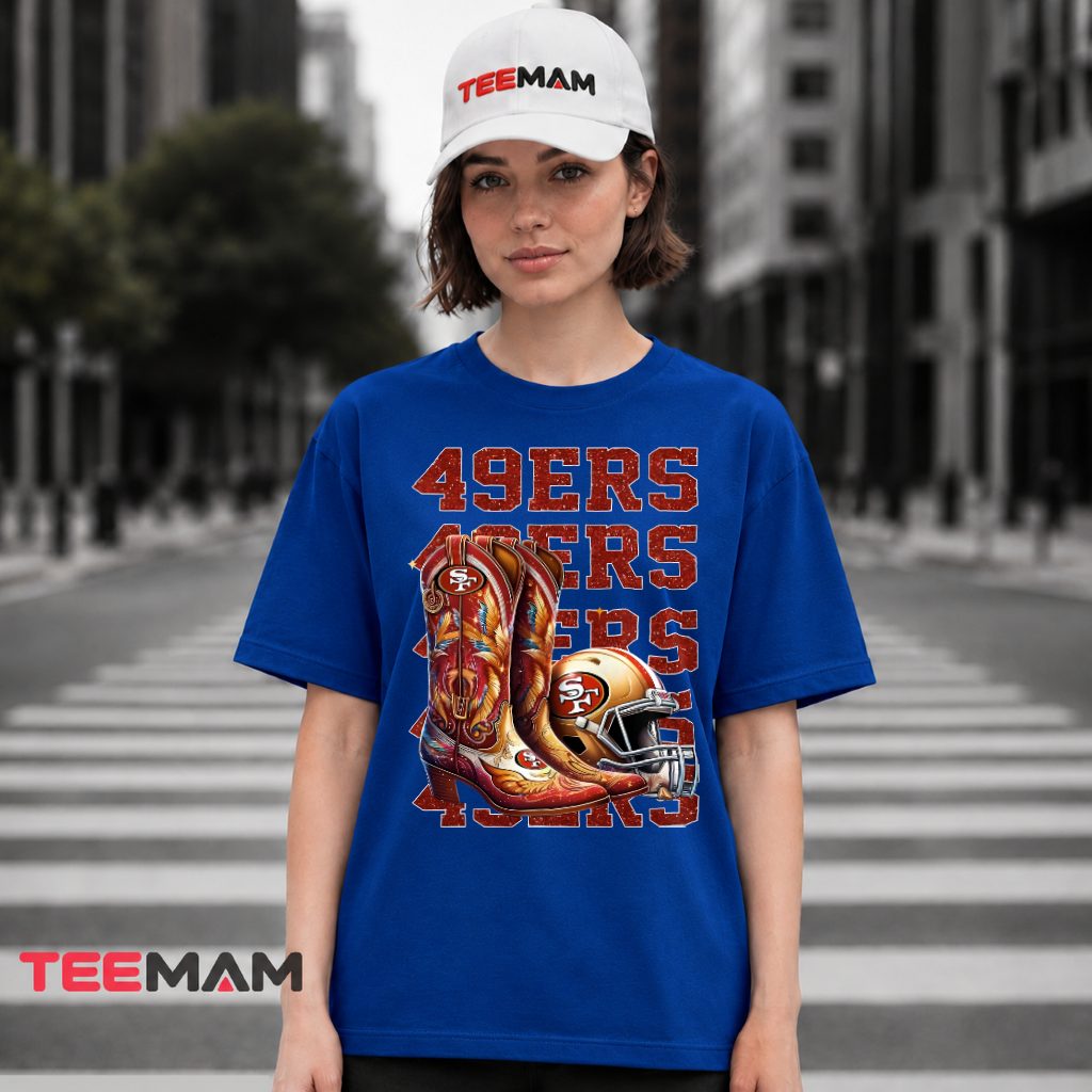 Glitter Cowboy Boots 49ers Football Helmet T-Shirt