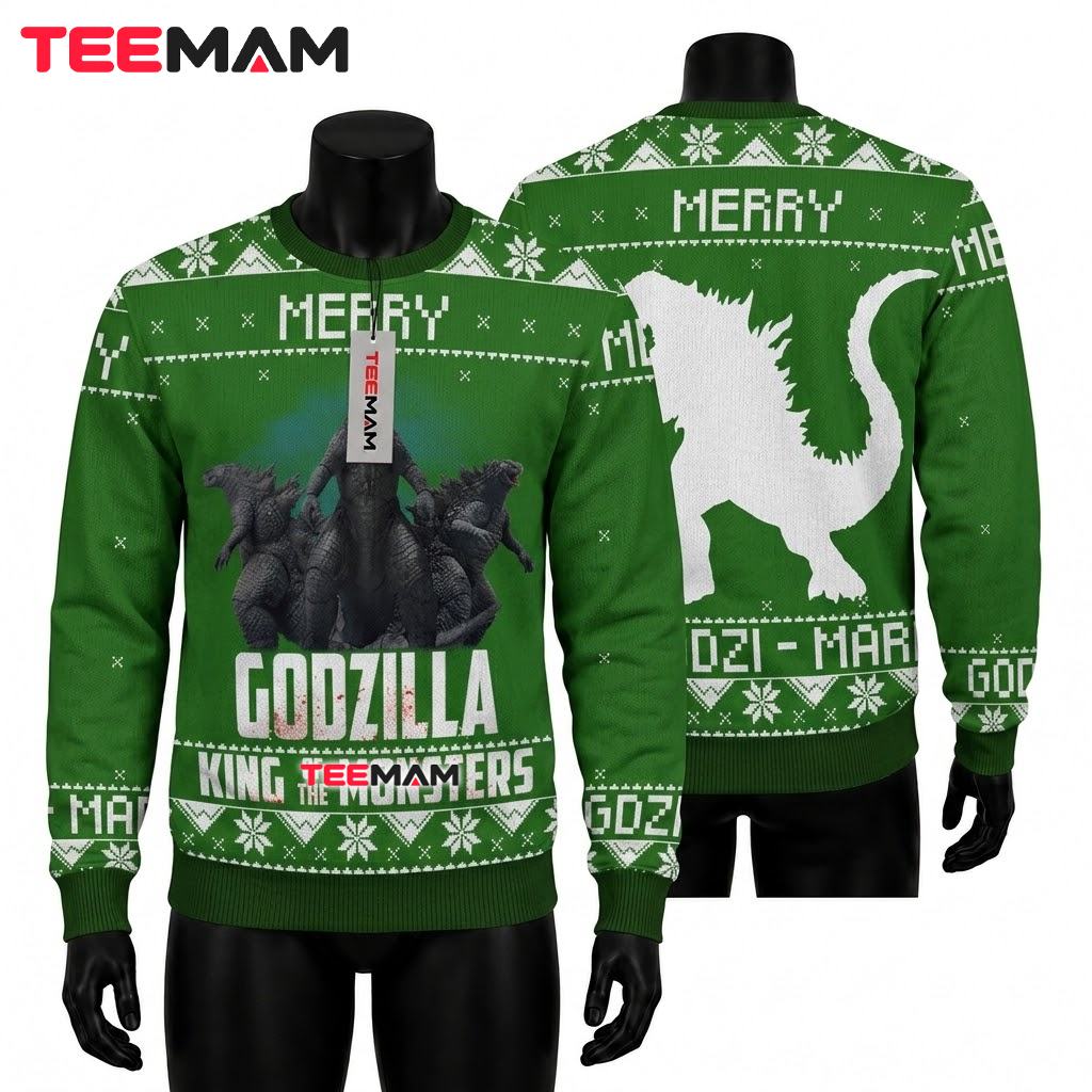 Godzilla Ugly Christmas Sweater King Of The Monsters Green Front