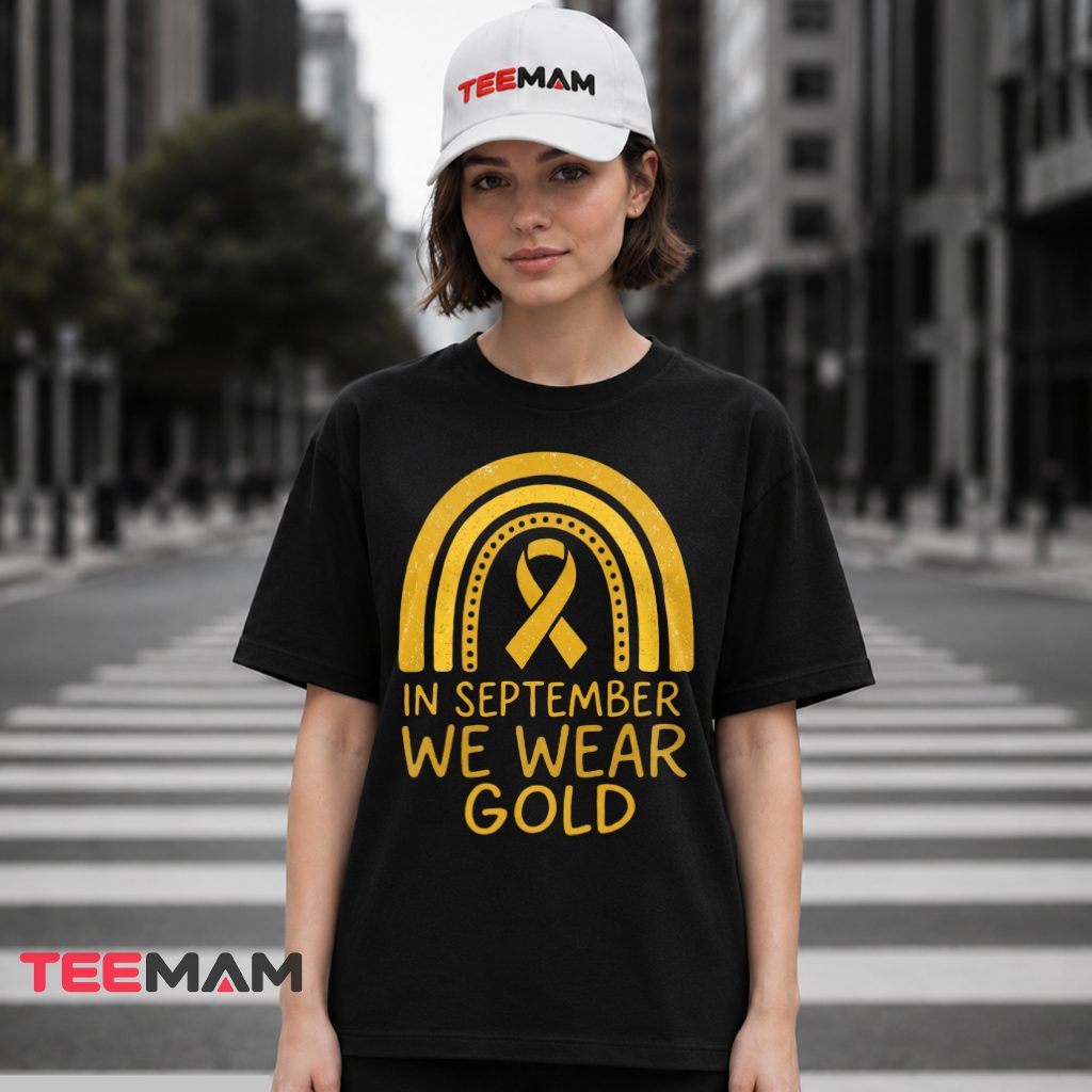 Gold Ribbon Rainbow September Childhood Cancer T-Shirt
