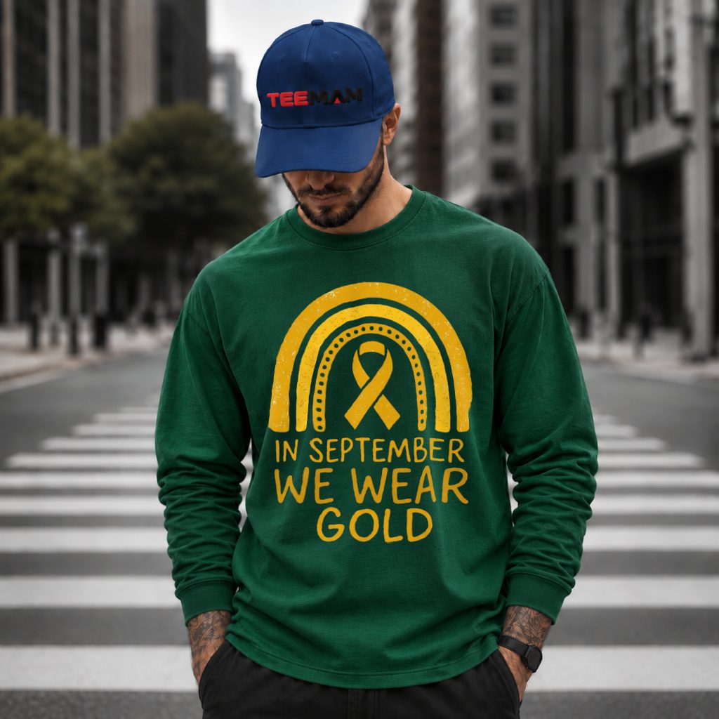 Gold Ribbon Rainbow September Childhood Cancer Long Sleeve Gold Ribbon Rainbow September Childhood Cancer Long Sleeve
