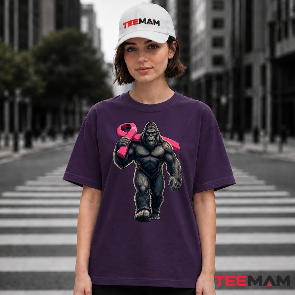 Gorilla Carrying Pink Ribbon Awareness T-Shirt
