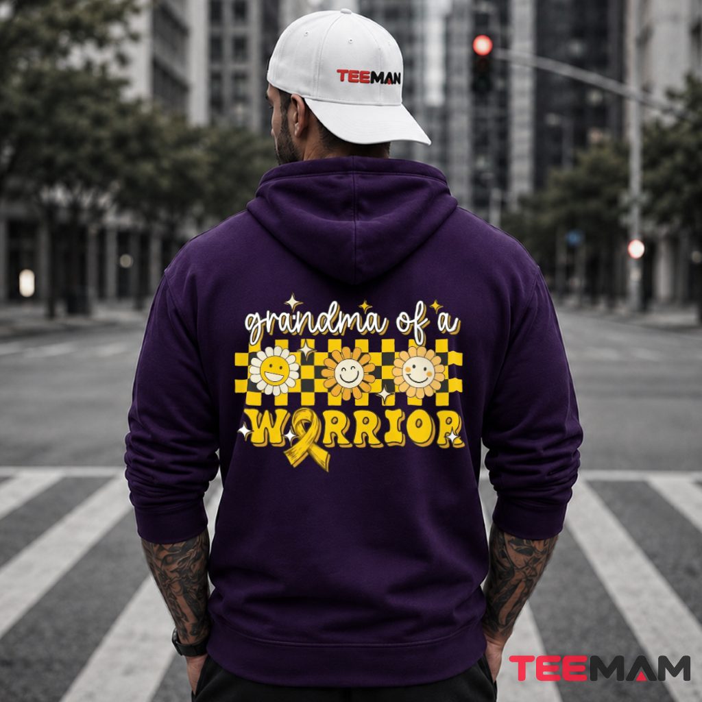 Grandma Of A Warrior Sunflower Checkered Gold Hoodie Grandma Of A Warrior Sunflower Checkered Gold Hoodie