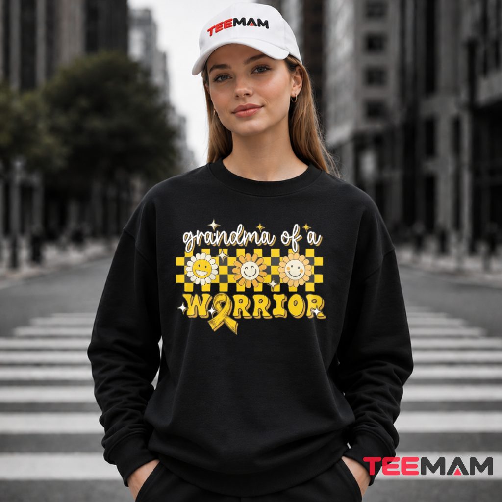 Grandma Of A Warrior Sunflower Checkered Gold Long Sleeve Grandma Of A Warrior Sunflower Checkered Gold Long Sleeve