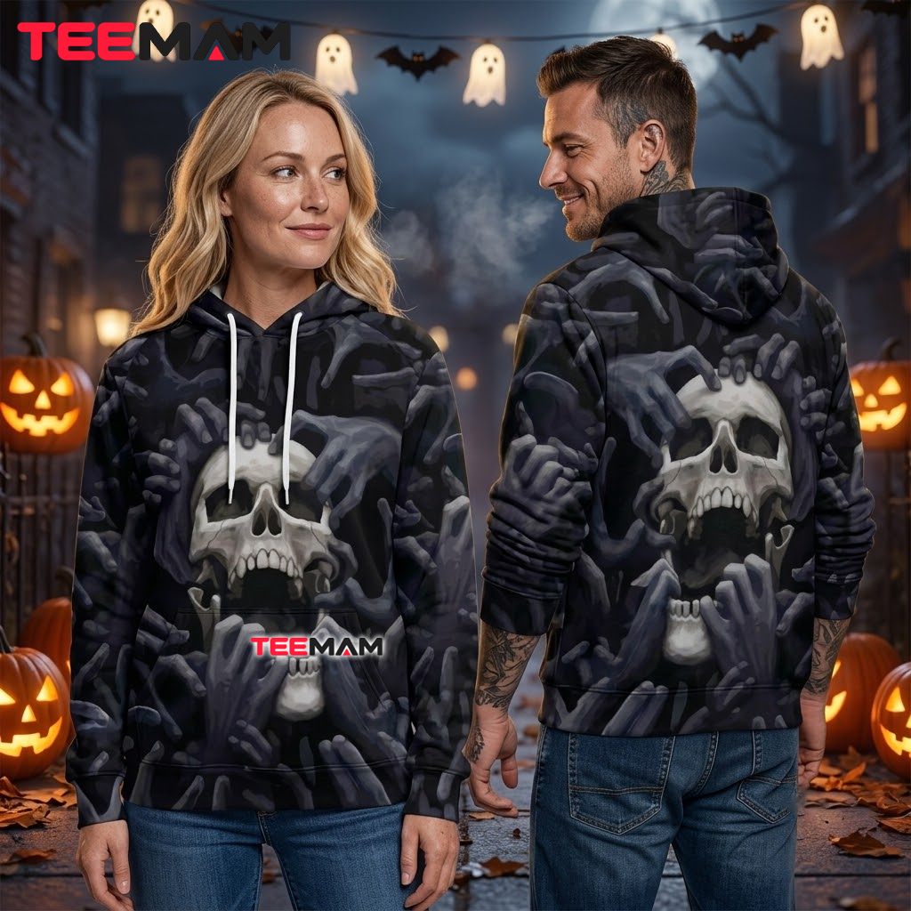 Grasping Hands Skull Halloween 3D Hoodie Back Grasping Hands Skull Halloween 3D Hoodie Back