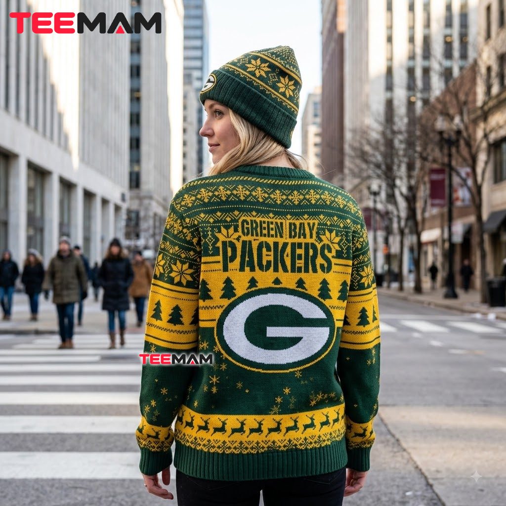 Green Bay Packers Christmas Ugly Sweater Grinch Holding Football Design Version 3 Green Bay Packers Christmas Ugly Sweater Grinch Holding Football Design Version 3
