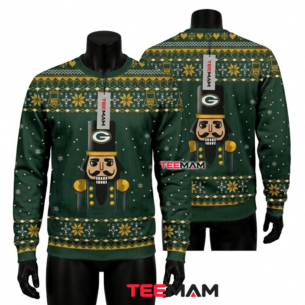 Green Bay Packers Christmas Ugly Sweater Nutcracker Crush Quote Design Front