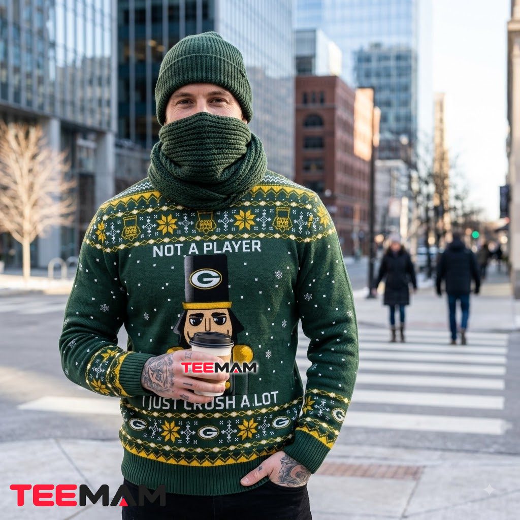 Green Bay Packers Christmas Ugly Sweater Nutcracker Crush Quote Design Back Green Bay Packers Christmas Ugly Sweater Nutcracker Crush Quote Design Back